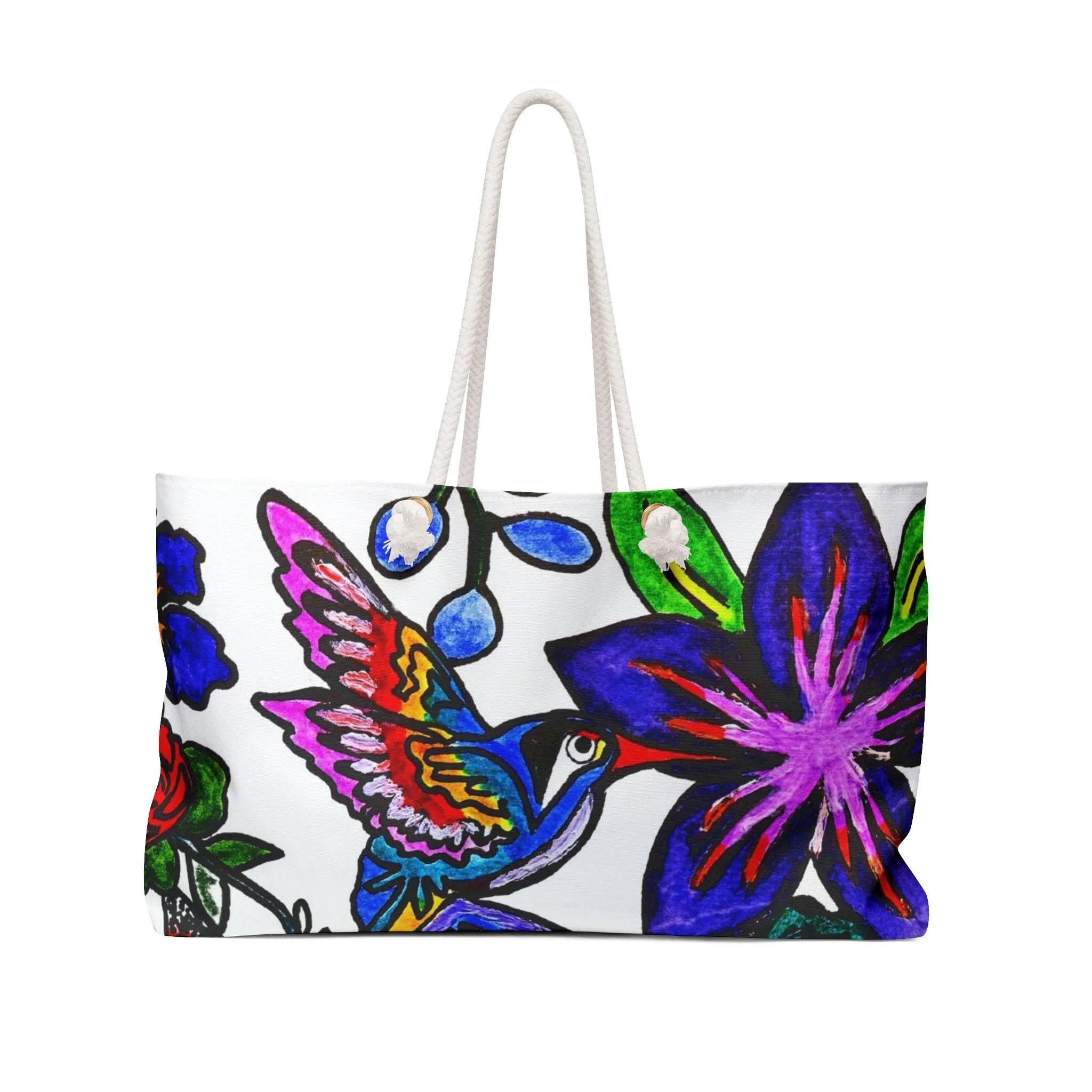 Unique Artisan Spring Floral Weekender Bag - Handmade Artwork Carryall