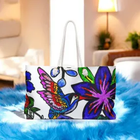 Unique Artisan Spring Floral Weekender Bag - Handmade Artwork Carryall