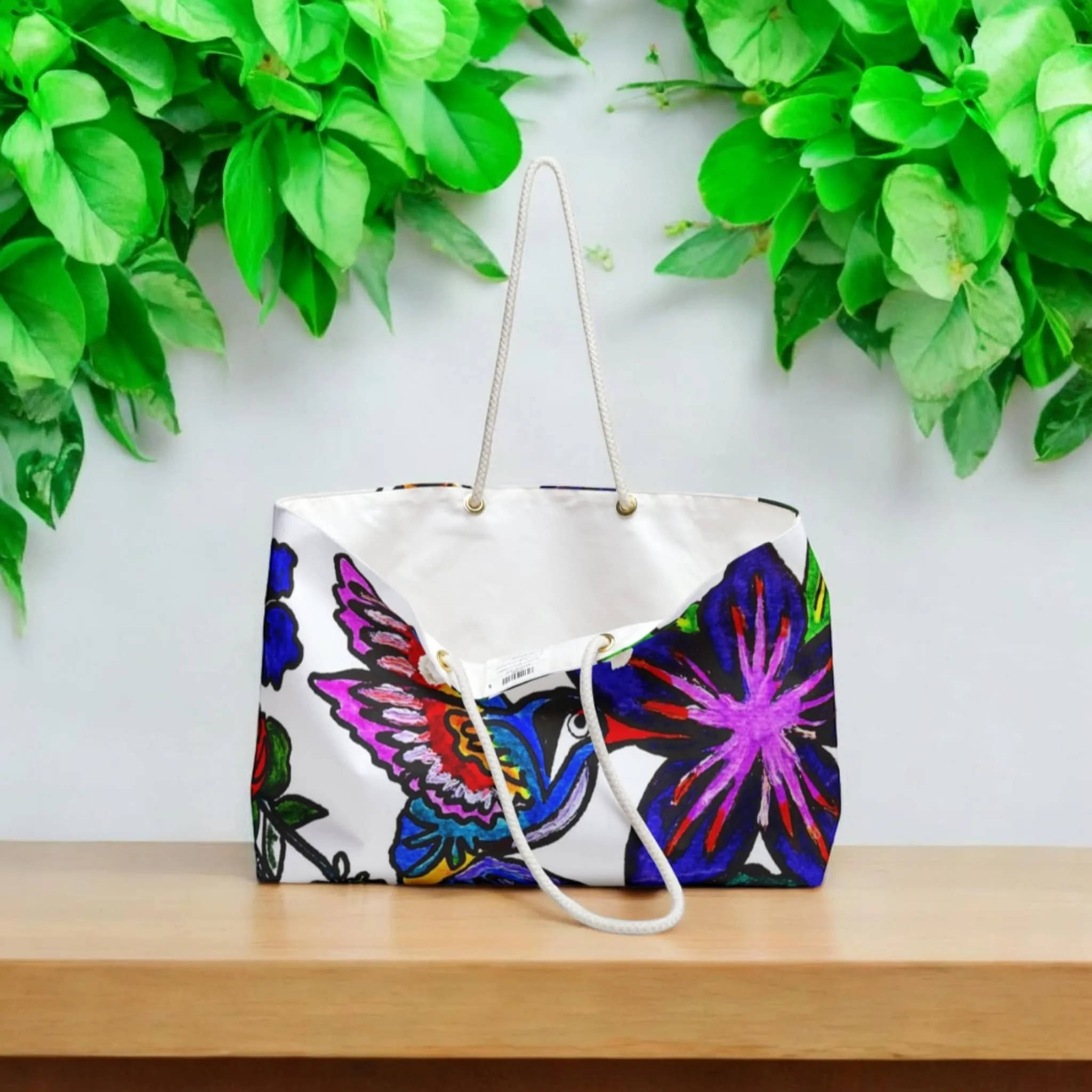 Unique Artisan Spring Floral Weekender Bag - Handmade Artwork Carryall