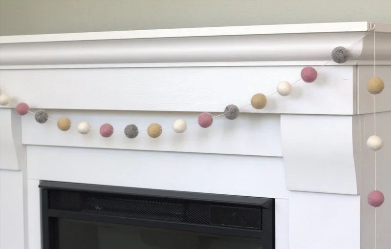 Valentine's Day Felt Ball Garland- Pink, Gray, Almond, White