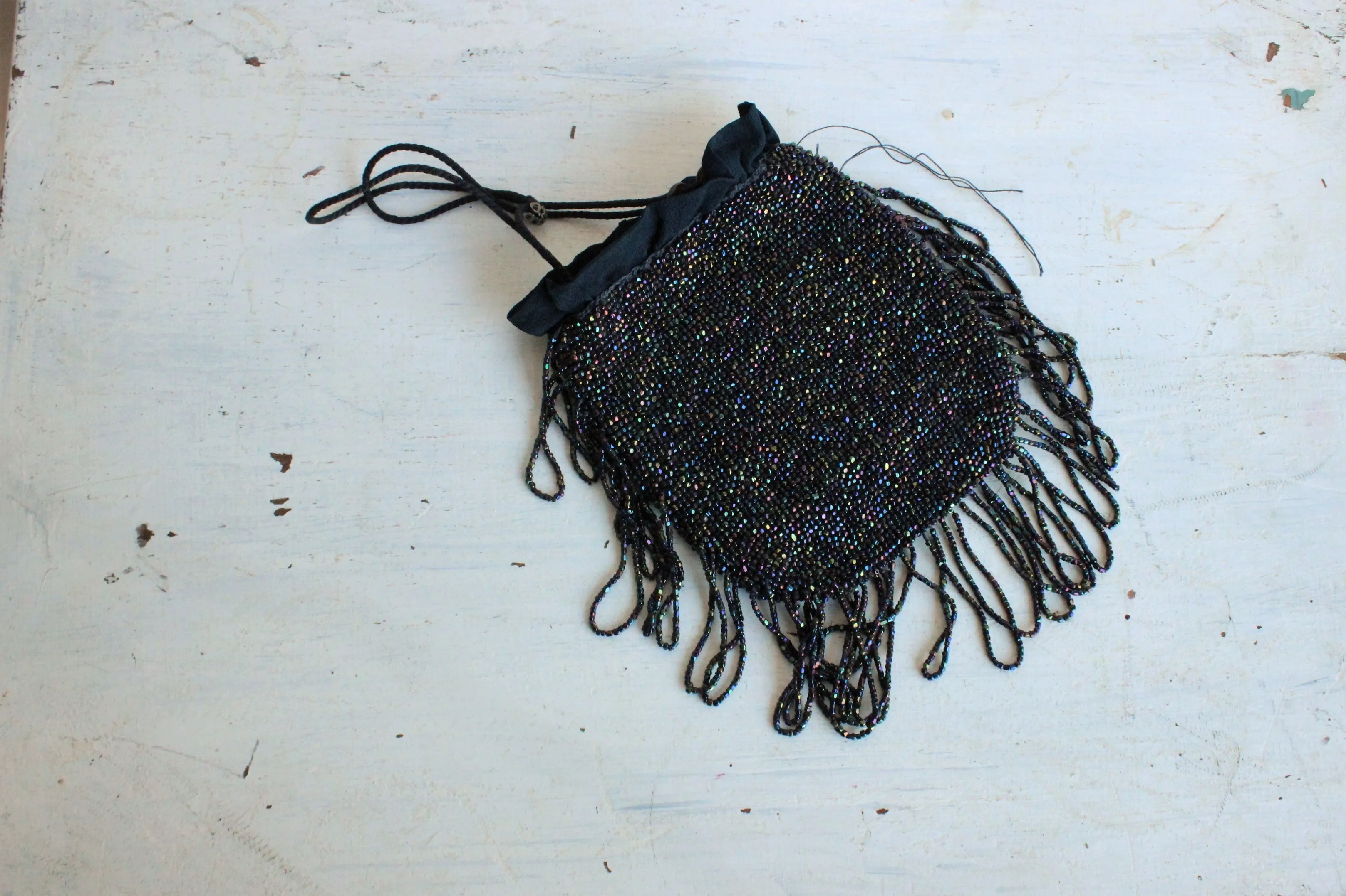 Vintage 1920s 1930s Blue Beaded Purse