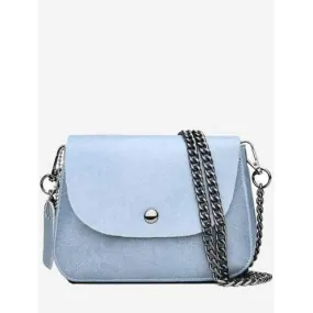 Vintage Flapped Metal Chain Crossbody Bag - Light Blue