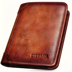 Vintage Style Men's RFID Blocking Wallet Large Capacity with Multiple Card Slots