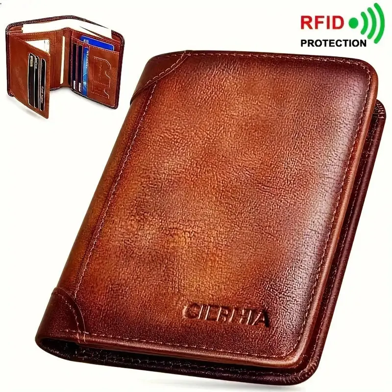 Vintage Style Men's RFID Blocking Wallet Large Capacity with Multiple Card Slots