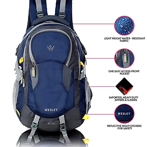 Wesley Spartan Unisex Travel Hiking Laptop Bag fits Upto 17.3 inch with Raincover and Internal Organiser Backpack Rucksack College Bag (Navy blue)