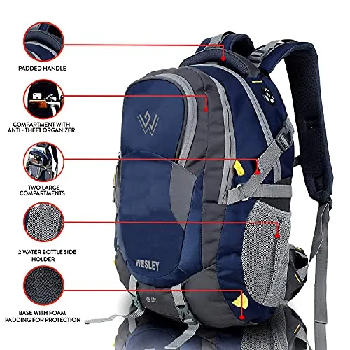 Wesley Spartan Unisex Travel Hiking Laptop Bag fits Upto 17.3 inch with Raincover and Internal Organiser Backpack Rucksack College Bag (Navy blue)