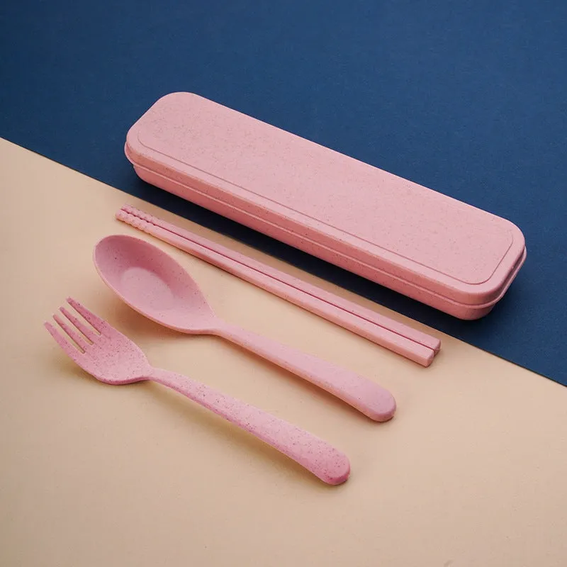 Wheat Straw Spoon Tableware Set Cutlery Utensils With Storage Case