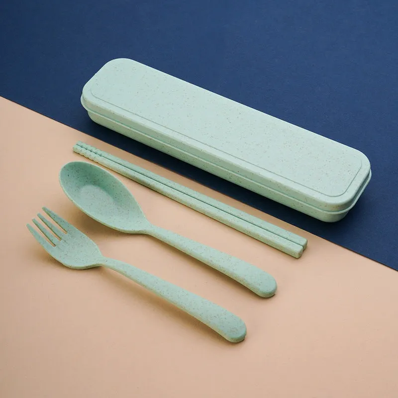 Wheat Straw Spoon Tableware Set Cutlery Utensils With Storage Case