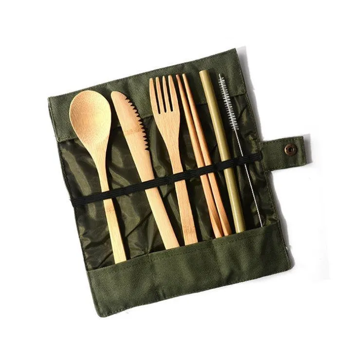 Wood Kitchen Utensil Set | Wooden Spoon Fork Chopstick Set | Cooking Utensils | Eco Friendly Portable Flatware  | Storage Bag | Travel