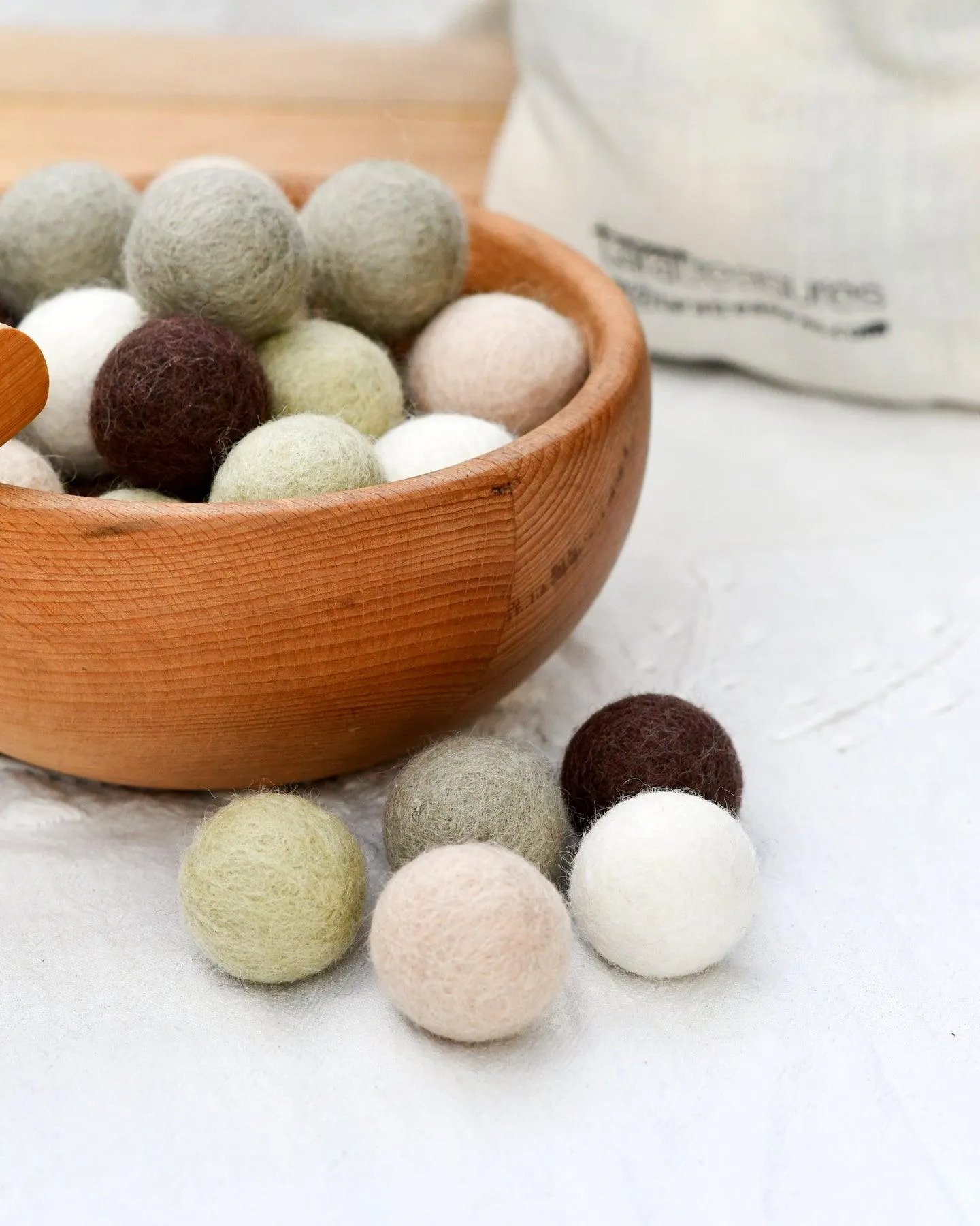 Wool Felt Balls in a Pouch - Neutral Tones 3cm 30 balls