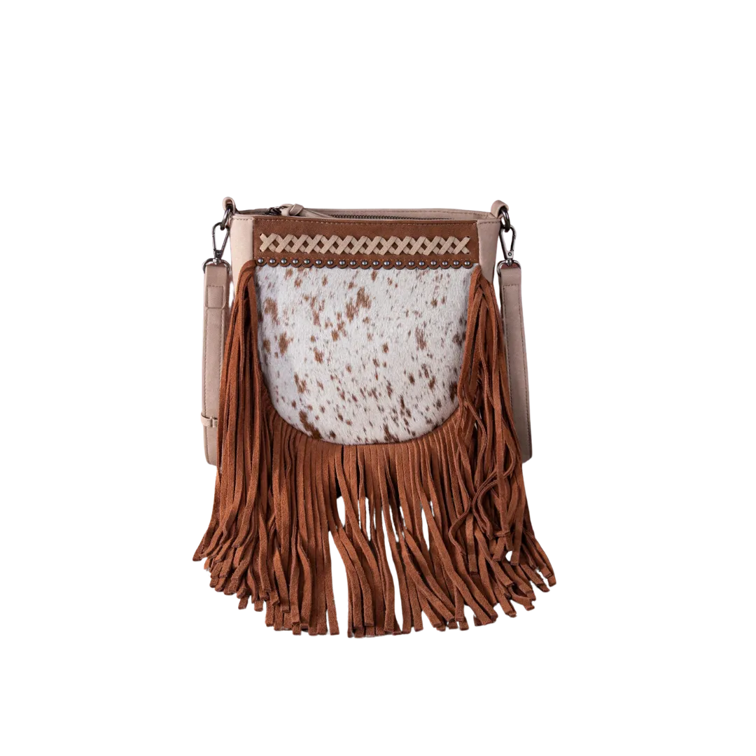 Wrangler Women's Trinity Ranch Hair On Cowhide Fringe Tan Crossbody Bag