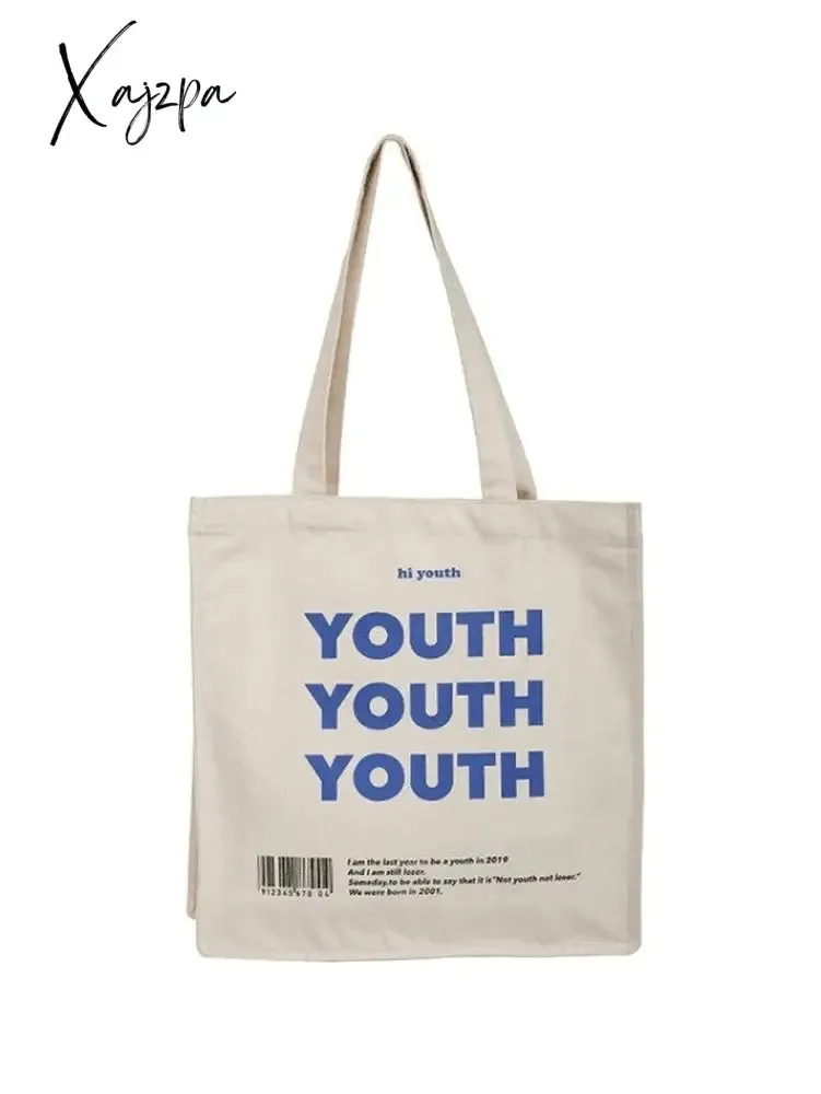 Youth Letter Graphic Canvas Shopper Bag