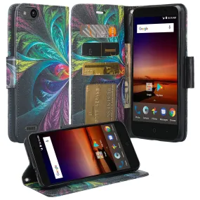 ZTE Blade Force | ZTE N9517 Pu Leather Magnetic Flip Fold[Kickstand] Wrist Strap Wallet Case with ID & Card Slots for ZTE Blade Force - Feather